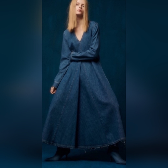 zara tilda denim dress ZARA The Tilda Denim Blue Cotton Maxi Dress